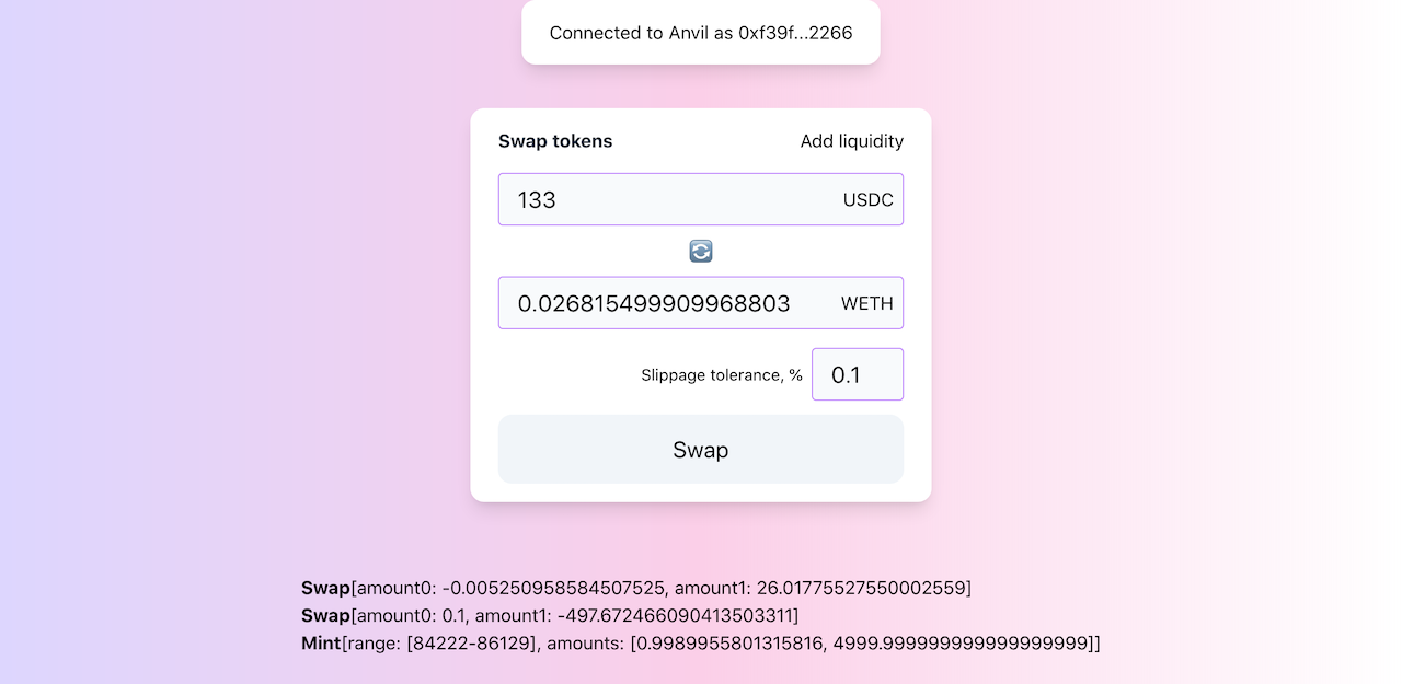 Main screen of the web app